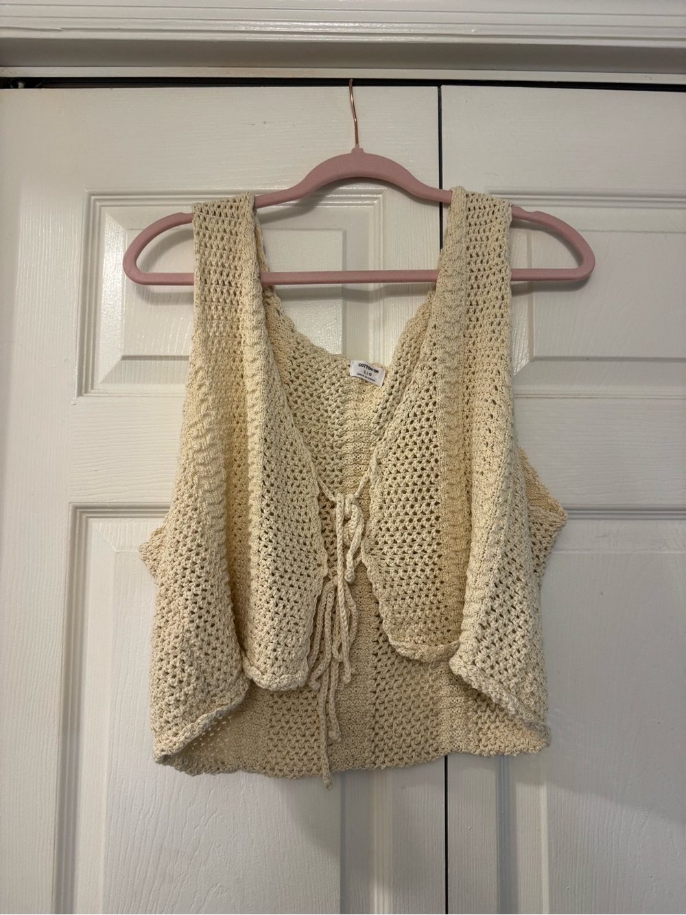 Cotton On Open-Knit Crochet Vest in Cream